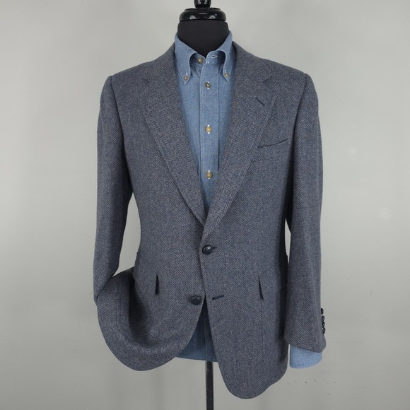 Hart Schaffner Marx Blazer Mens 40R Blue Herringbone Wool Sport Coat Jacket USA